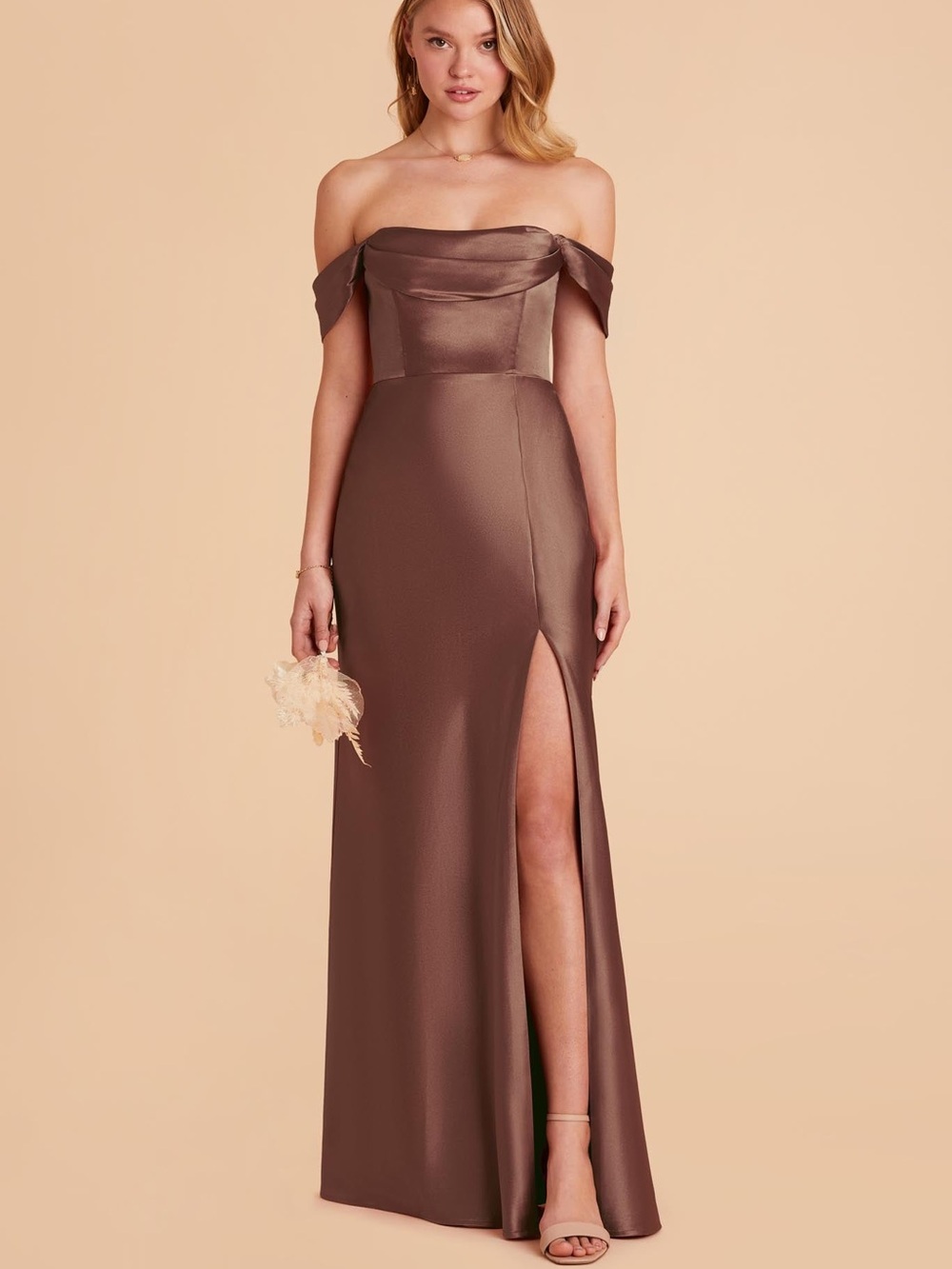Birdy Grey Chocolate Brown Satin Cowl Neck Maxi Dress Size Small NWT
